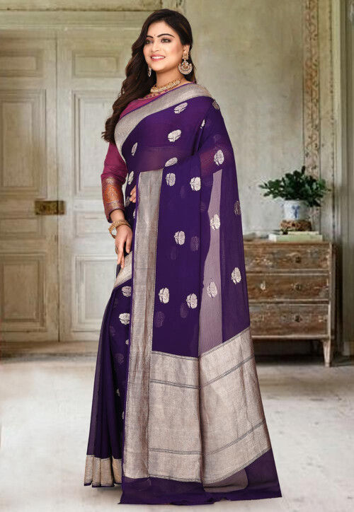 Banarasi Pure Georgette Saree in Navy Blue