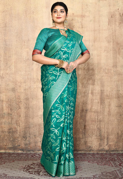Banarasi Pure Georgette Saree in Teal Blue