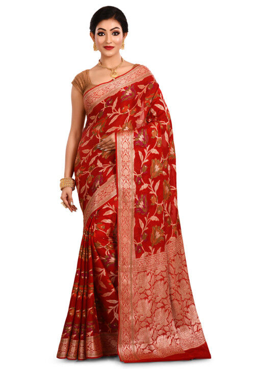 Banarasi Pure Georgette Silk Saree in Red