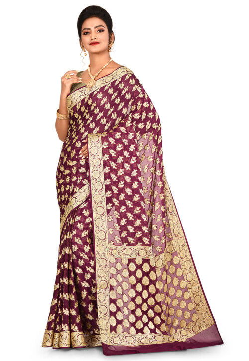 Banarasi Pure Georgette Silk Saree in Wine