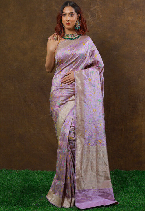 Dark purple – Pink Cut Work Pure Tussar Saree – Wearitage India