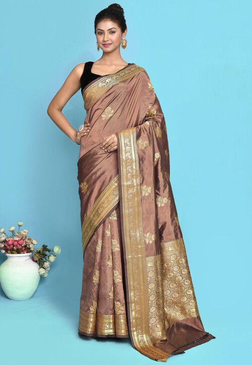 Banarasi Pure Katan Silk Handloom Saree in Antique