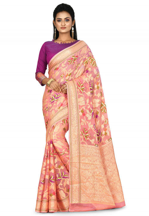 Banarasi Pure Georgette Silk Saree in Peach