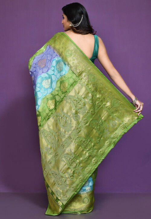 Banarasi Pure Silk Saree in Blue and Green