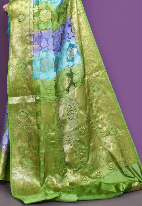 Banarasi Pure Silk Saree in Blue and Green