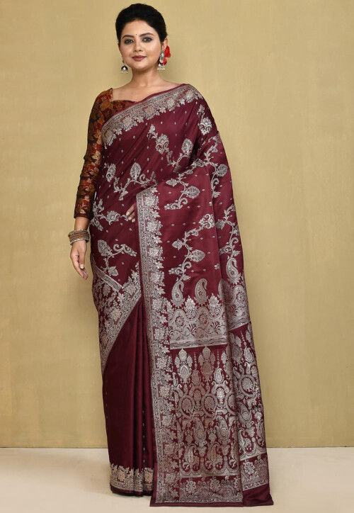 Banarasi Pure Silk Saree in Dark Maroon
