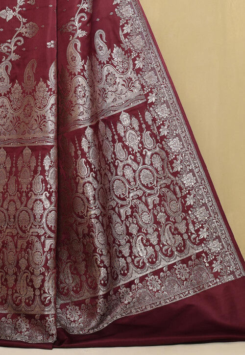 Banarasi Pure Silk Saree in Dark Maroon