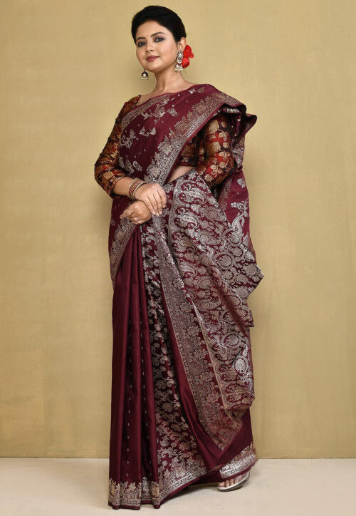 Banarasi Pure Silk Saree in Dark Maroon
