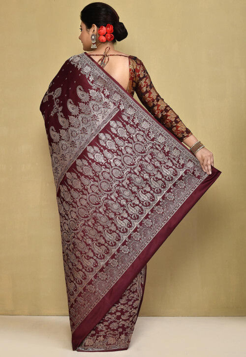 Banarasi Pure Silk Saree in Dark Maroon