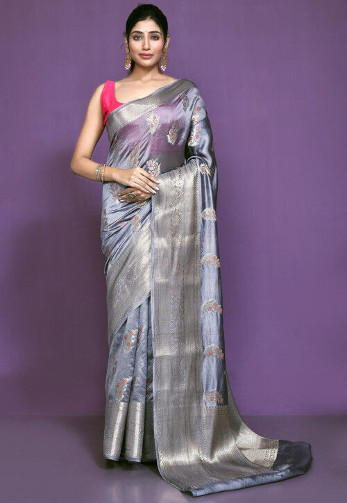 Luxurious Cotton Soft Silk Grey Saree Ved Tex