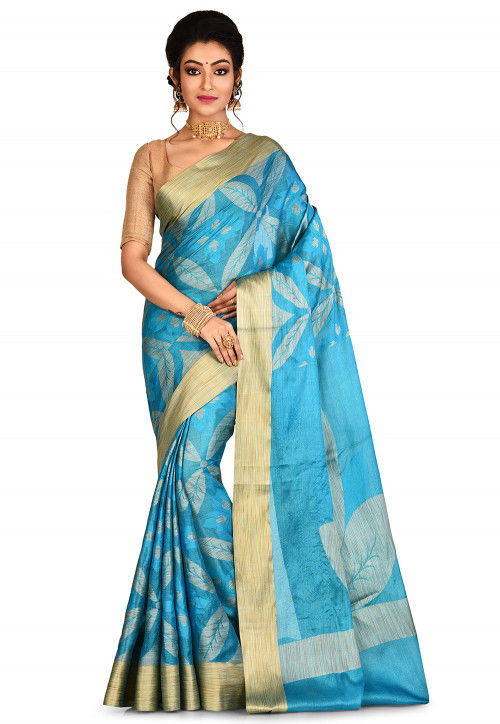 Astounding Blue Tussar Silk Saree, Age Group : Adult, Technics : Embriodery  at Rs 1,290 / Piece in Mumbai