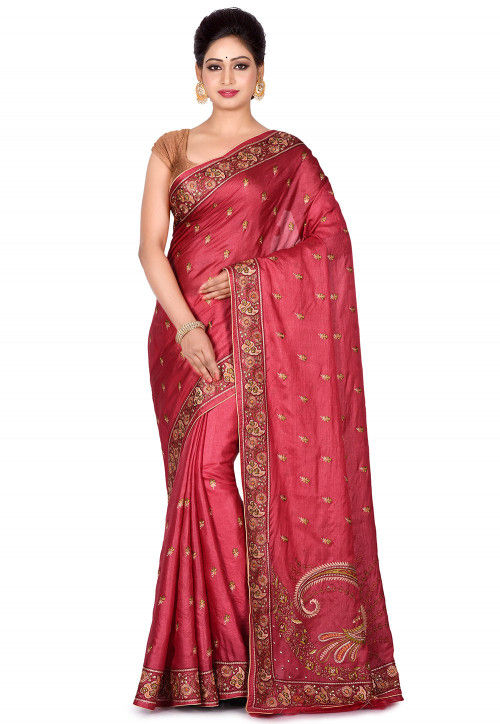 Banarasi Tussar Silk Saree in Maroon