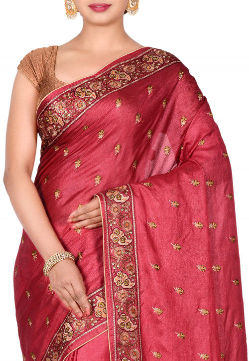Banarasi Tussar Silk Saree in Maroon