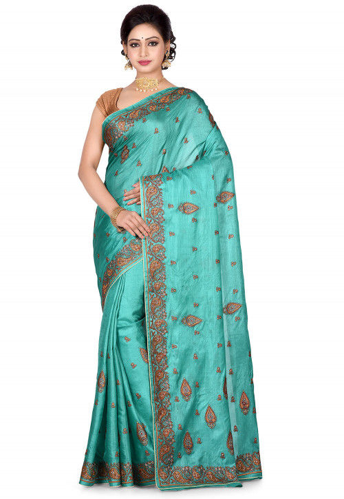 Banarasi Tussar Silk Saree in Turquoise