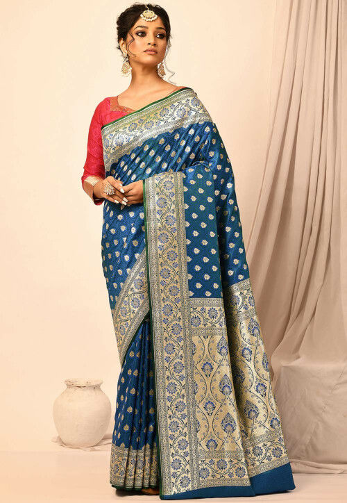 Blue Patola WEDDING WEAR BANARASI SILK SAREE WITH UNSTITCHED BLOUSE at Rs  514 in Surat