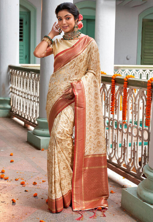 Stunning Silver Colour Saree With Heavy Brocade Blouse Banarasi Beauti –  garment villa