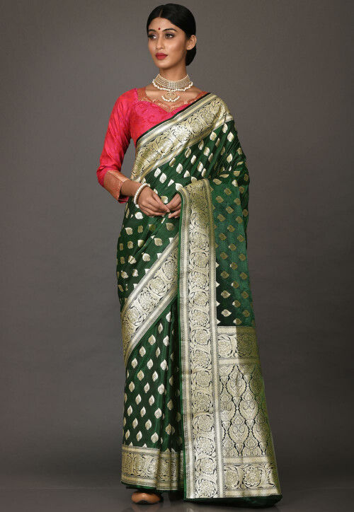 Sarees- Buy Mehndi Green color saree | Heer Fashion