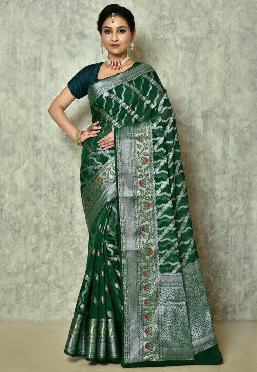 Buy Glamorous Teal Green Zari Woven Silk Event Wear Saree - Zeel Clothing