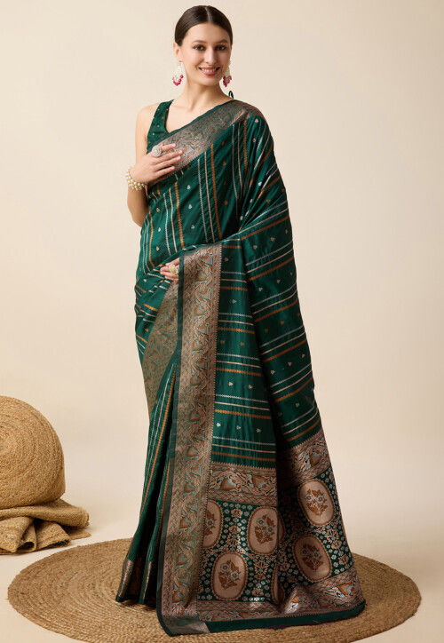 Banarasi Saree in Dark Teal Green