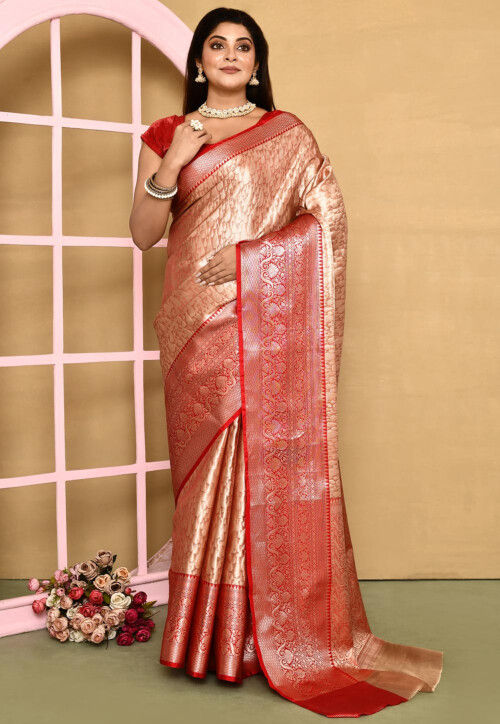 Banarasi Saree in Golden and Red
