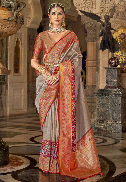 Grey Banarasi Silk Saree With Weaving Work at Rs 3189.00 | Surat| ID:  2851391516962