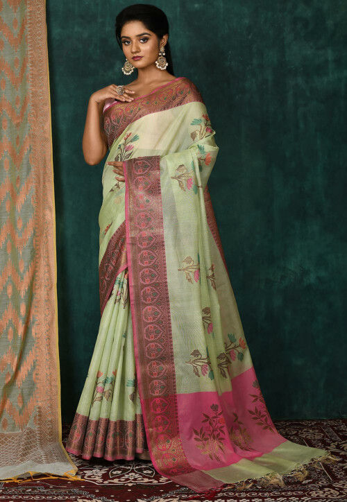 Buy Green And Pink Banarasi Saree online-Karagiri