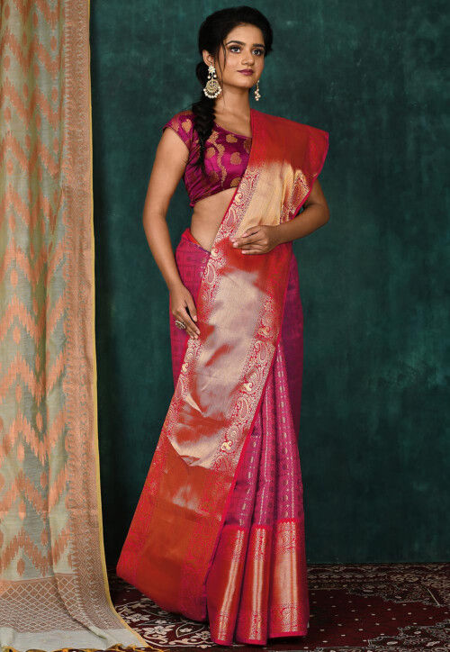 Banarasi Saree in Magenta Dual Tone