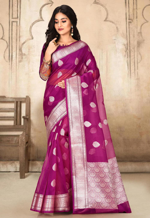 Rani Pink Colour Banarasi Silk Women Saree.