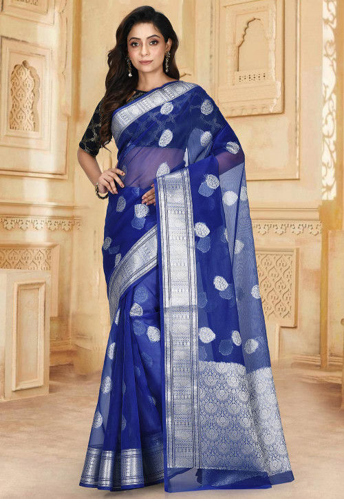 Navy Blue Plain Saree | Leemboodi