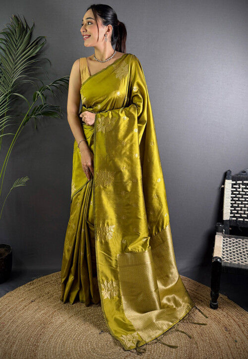 Banarasi Saree in Olive Green