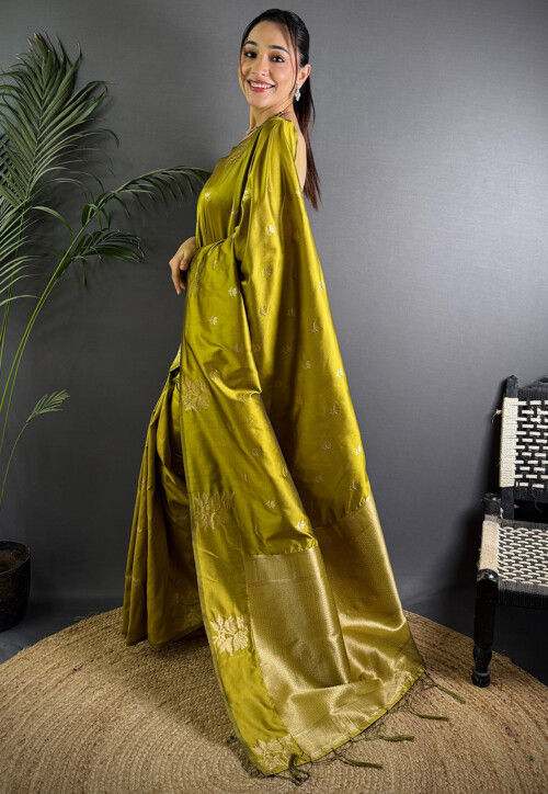 Banarasi Saree in Olive Green
