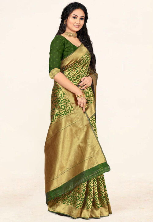 Banarasi Saree in Olive Green