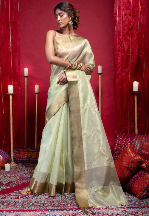 Buy Traditional Banarasi Saree - Green Kachhi Work Embroidered Saree –  Empress Clothing