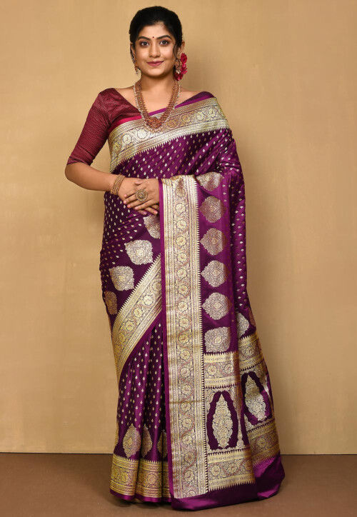 Purple Banarasi Saree With Sequence Work – StylebyPanaaash