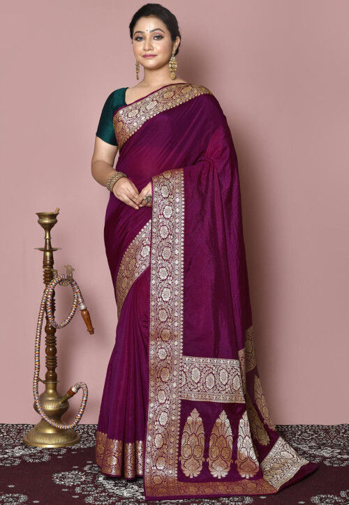 Naaritva India Floral Jaal Banarasi Handwoven Saree With Running Blouse |  Purple, Floral Jaal, Katan Silk | Blouses for women, Fashion, Aza fashion