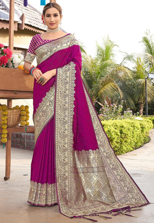 Ravishing Woven Purple Silk Blend Banarasi Saree -Inddus.com | Buy