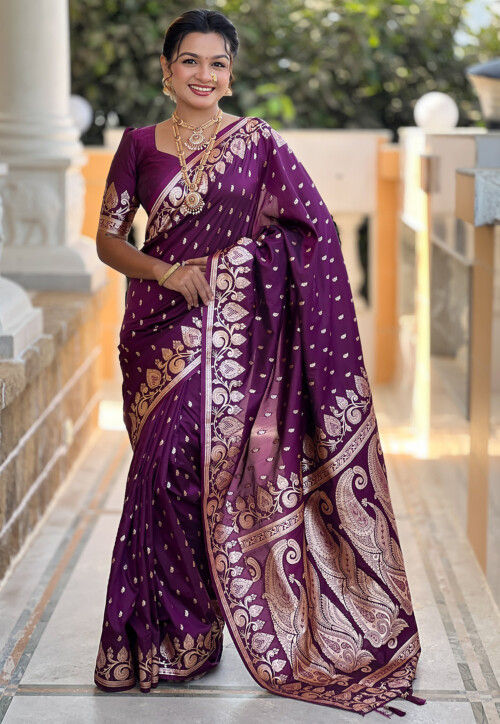Buy Banarasi Saree in Purple Online SPFA14486 Utsav Fashion