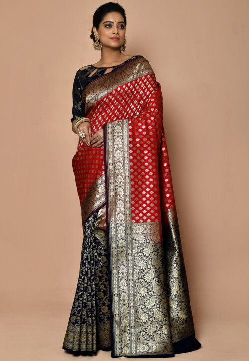 Buy Banarasi Saree in Red and Navy Blue Online STEA729 Utsav Fashion