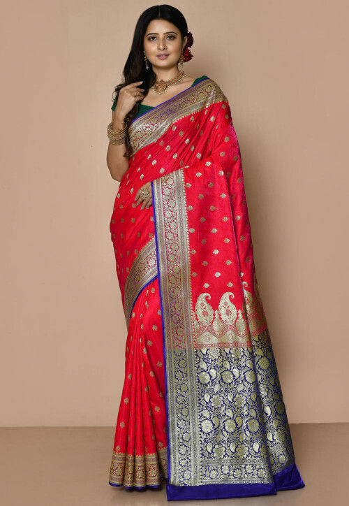 Buy Kalapushpi Embroidered Banarasi Satin Green Sarees Online @ Best Price  In India | Flipkart.com