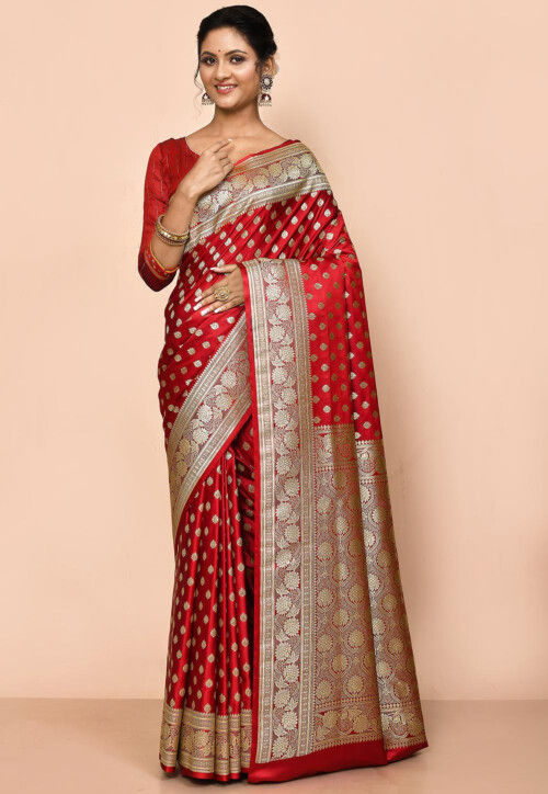 Cherry Red Banarasi Silk Saree