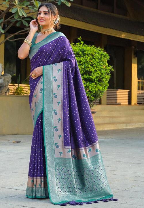 Buy F Fashion Soft Banarasi Silk Saree new fancy banarasi saree with Royal  blue Jacquard Saree With Blouse piece Online at Best Prices in India -  JioMart.
