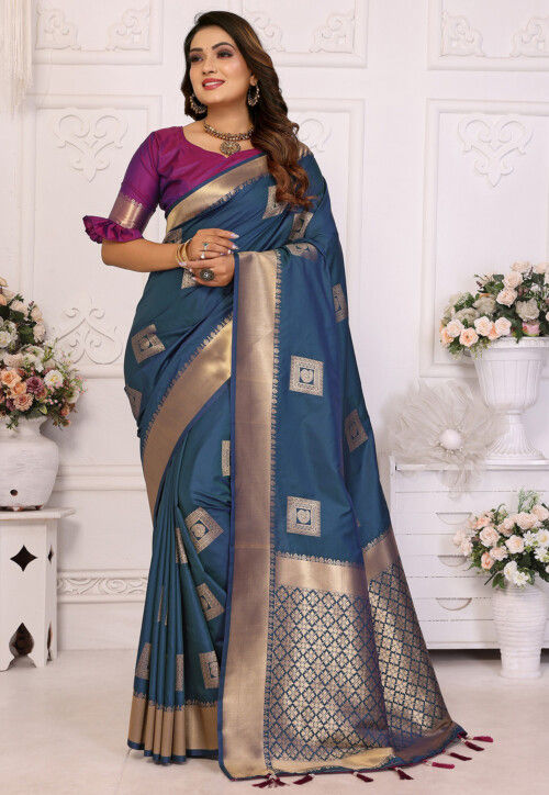 Banarasi Saree in Teal Blue