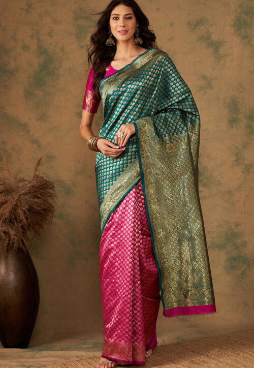 Classic Green Banarasi Silk Saree with Pink Blouse