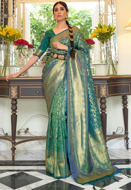 Buy Mohtarma Women's Banarasi Silk Gown Model One Piece Maxi Long Dress  Traditional Full Length Sungudi Anarkali Long Frock for Women Readymade  Fullstiched Gaun (Medium, Clover Green) at Amazon.in