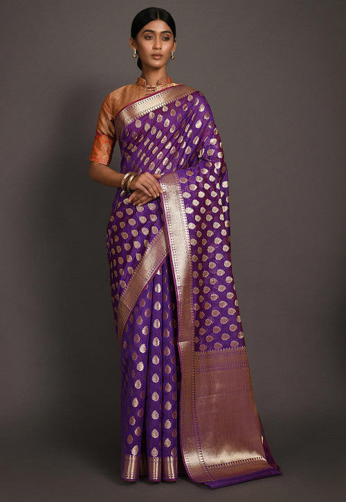 Shop Luxury Banarasi Silk Violet Purple Saree Online For Wedding – Sunasa