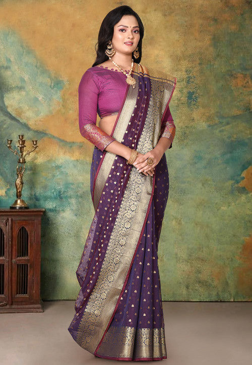 Party Wear, Traditional Purple and Violet color Banarasi Silk, Silk fabric  Saree : 1879855