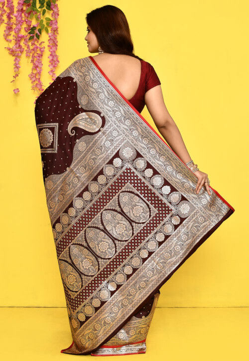 Banarasi Satin Silk Saree in Dark Brown