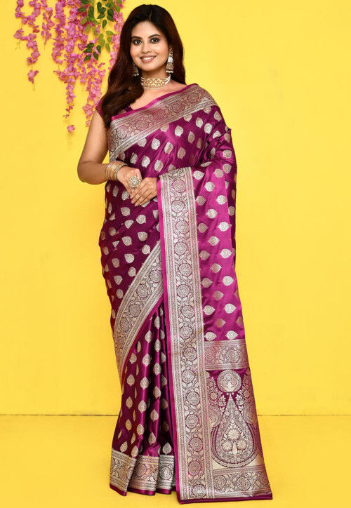 Banarasi Satin Silk Saree in Magenta