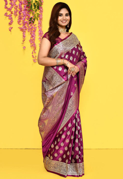 Banarasi Satin Silk Saree in Magenta