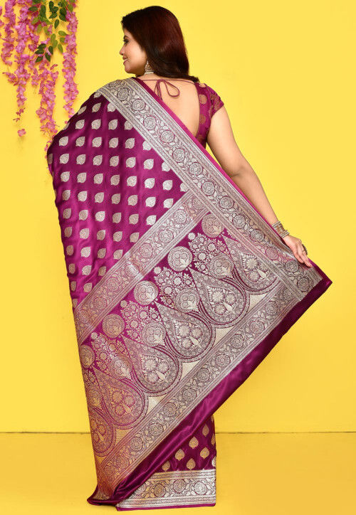 Banarasi Satin Silk Saree in Magenta
